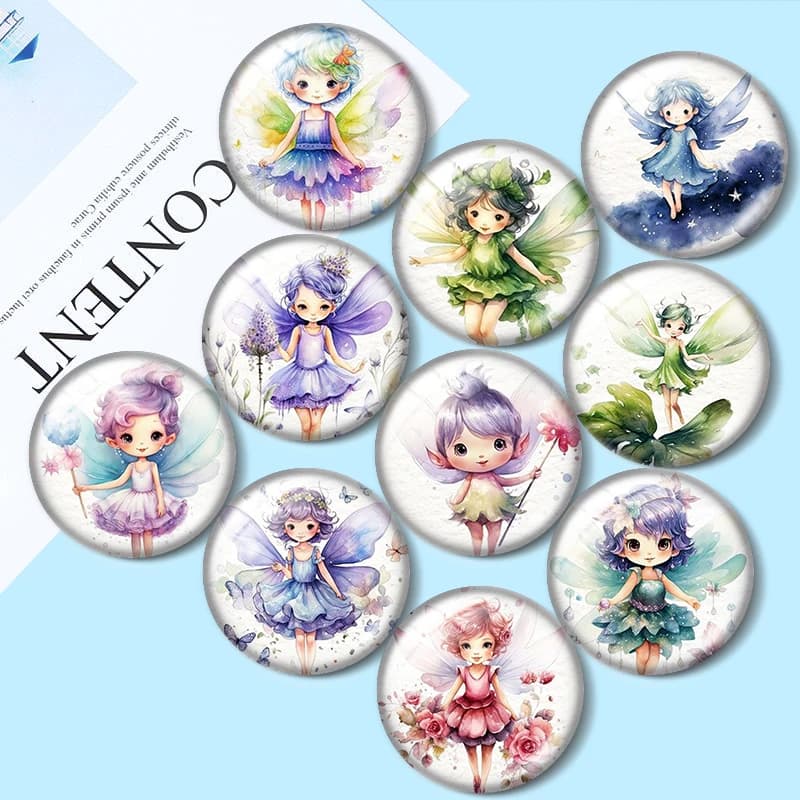 Cabochon in vetro da 12/18/20/25mm a tema ragazza delle fate per bracciali, ciondoli, anelli, orecchini e componenti per la creazione di gioielli