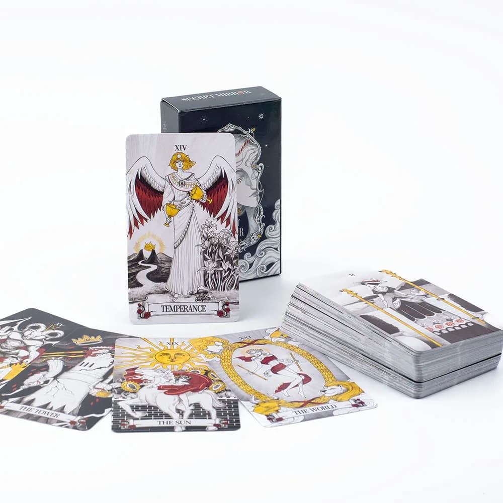 Tarocchi a specchio segreto 10,3 * 6 cm Tarocchi d'arte femminile in ricco simbolismo con regno monocromatico: nero, bianco, rosso, oro