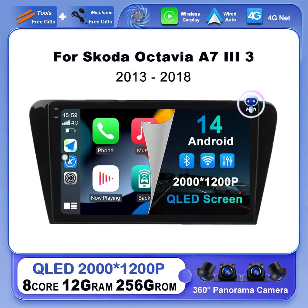 Autoradio per Skoda Octavia A7 III 3 2013 2014 - 2018 Android 16 Navigazione GPS Lettore Multimediale Stereo WIFI 4G Carplay DSP BT