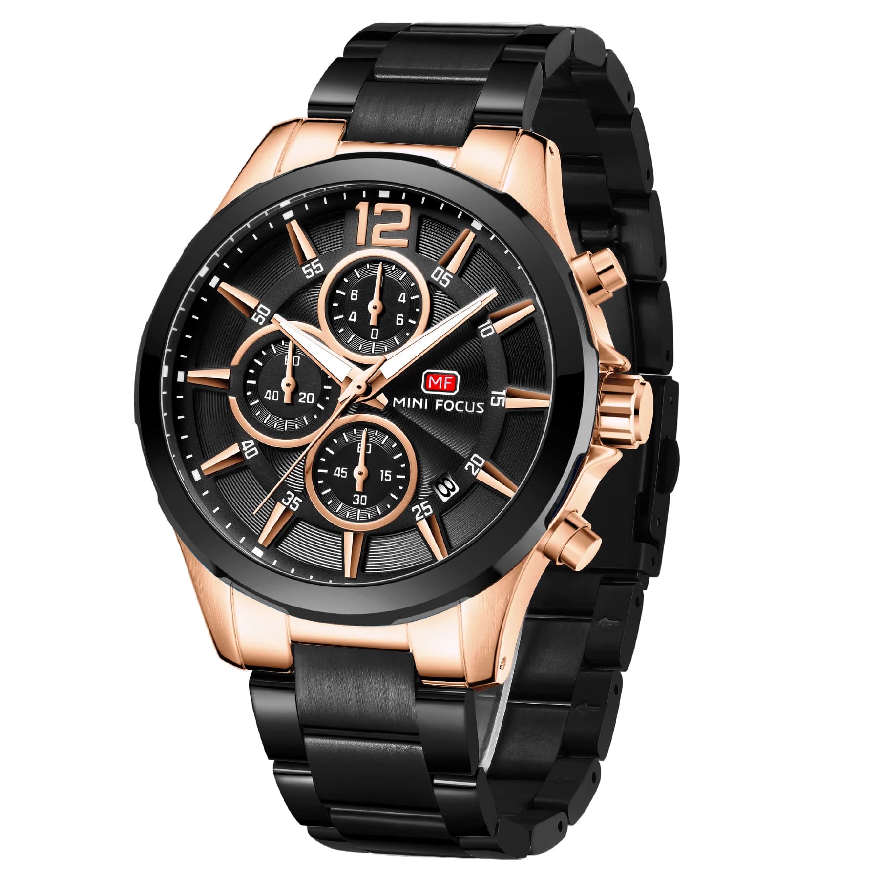 MINI FOCUS MF0237G Working Chronograph Watch Stainless Steel Strap Waterproof Luminous Hands Men's Quartz Watches