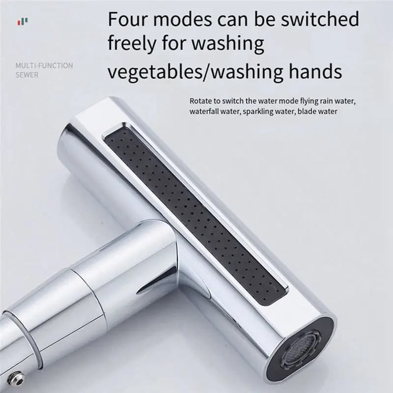 BAAJ-Single Hole Deck Mounted Waterfall Kitchen Faucet 4 Modes Stream Sprayer Tap Black
