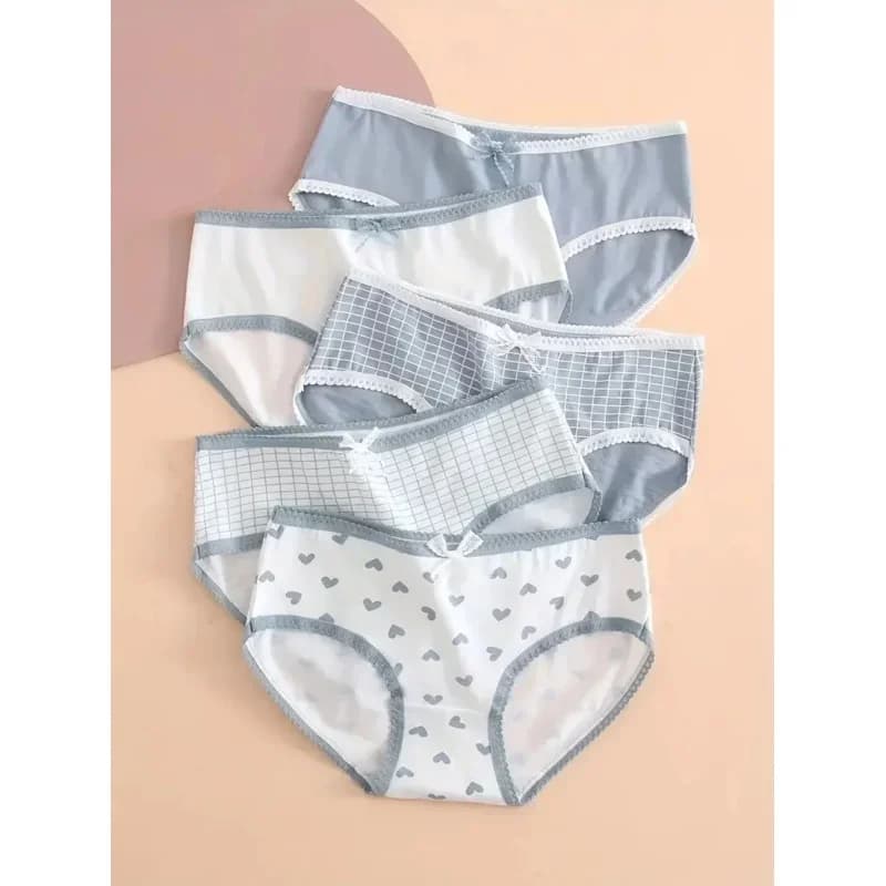 5piece Cute Bow Print Women's Panties High Waist Breathable Comfy Plus Size Lingerie Underwear for Ladies #1050150