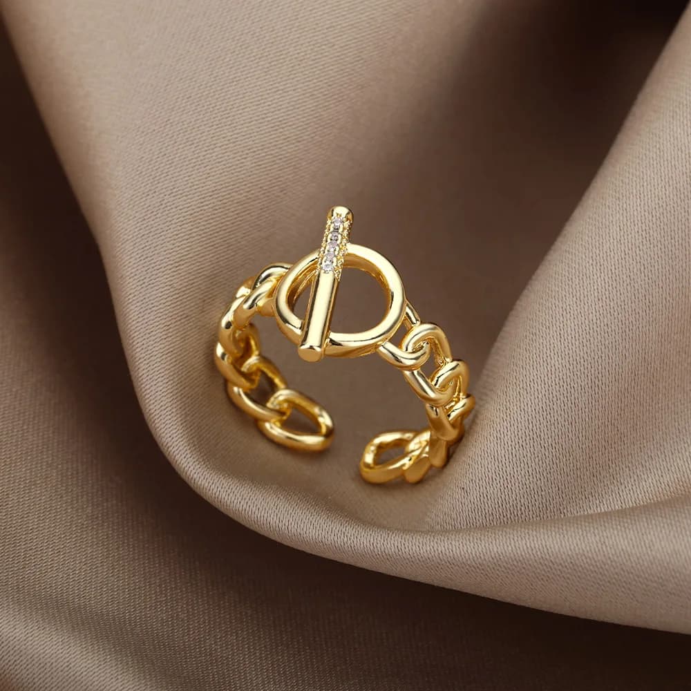 OT Chain Rings for Women Opening Stainless Steel Ring Vintage Micro-paved Zircon Wedding Couple Band Party Jewelry Gifts anillos