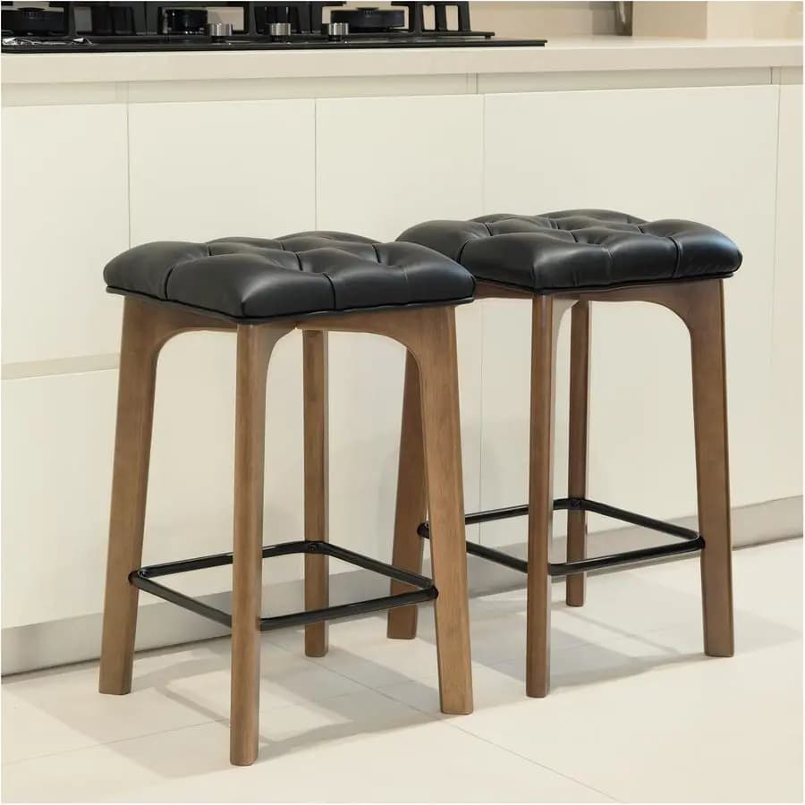 Set di 2 sgabelli da bar, sgabelli da bar senza schienale da 24 pollici, sedie da bar moderne imbottite in ecopelle traspirante con poggiapiedi, S