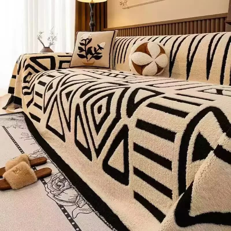 Copridivano in peluche in pile polare Spessore del tessuto Asciugamano per divano antiscivolo Stampa geometrica Cuscino per sedile del divano Tappetino Coperta a copertura totale