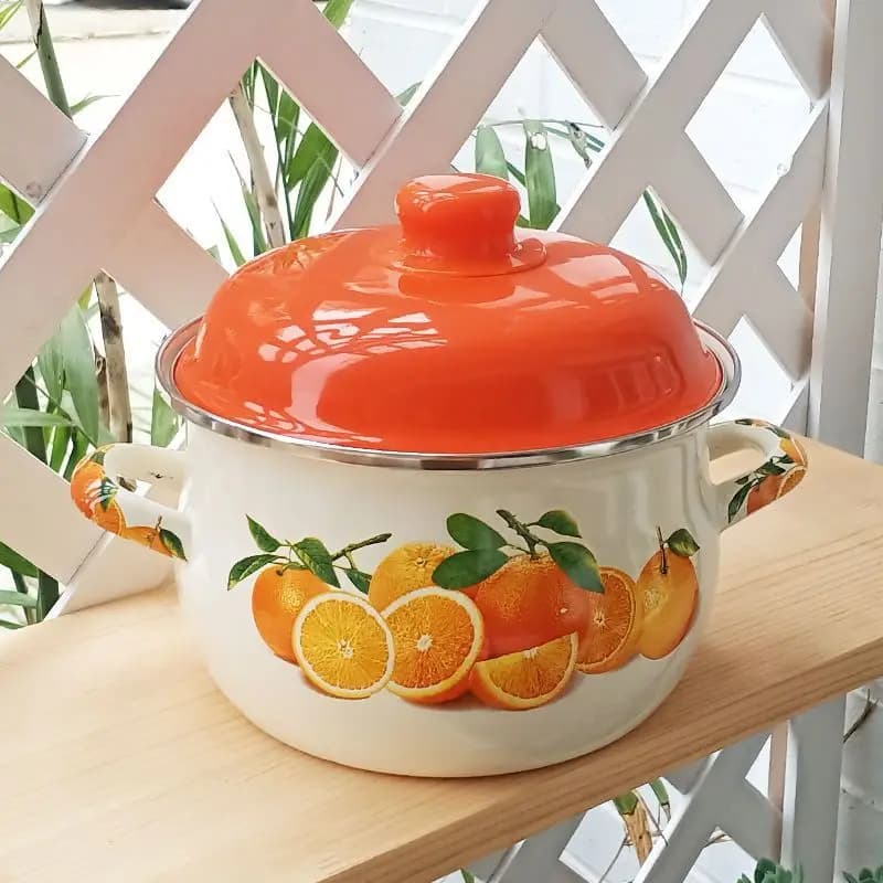 Pentola per stufato di smalto arancione, pentola, pentola, roba da cucina per pentole da cucina, fiamma aperta a induzione, universale