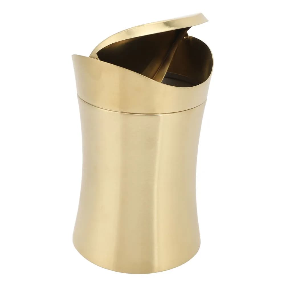 Mini 304 Stainless Steel Countertop Trash Can With Lid 1.5 L Desktop Waste Bin Gold Tiny Waste Basket Desk Area