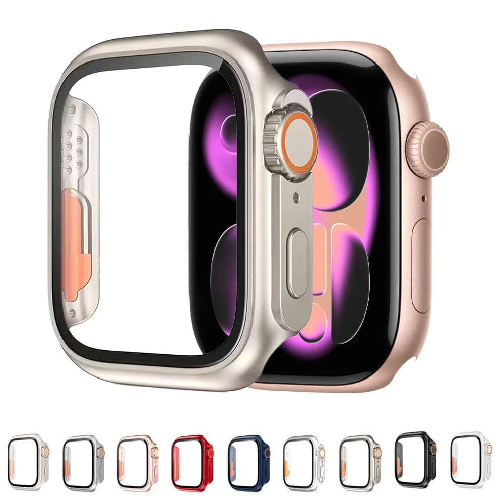 Copertura per PC + vetro per custodia Apple Watch 46mm 42mm 45mm 40mm 44mm 41mm Pellicola proteggi schermo Cambia in Ultra Series 11 10 9 8 7 6 SE3