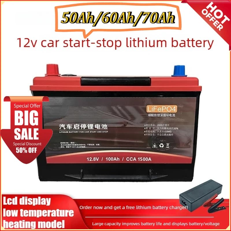 Batteria Ricaricabile LiFePO4 12.8V 80Ah per Auto, Avvio/Arresto, Senza Manutenzione, Riscaldamento a Bassa Temperatura, Indicatore di Carica, Protezione Intelligente