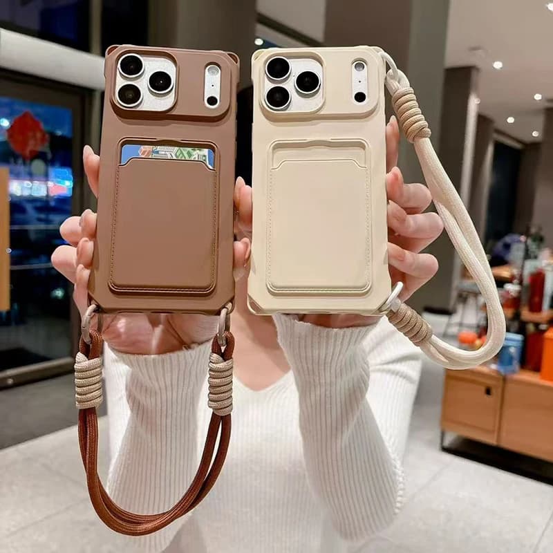 Custodia per telefono con cordino anti-caduta e clip color caramella, con airbag integrato · Per iPhone 17 Pro Max 11 13 14 15 16, protezione completa con bumper per lenti