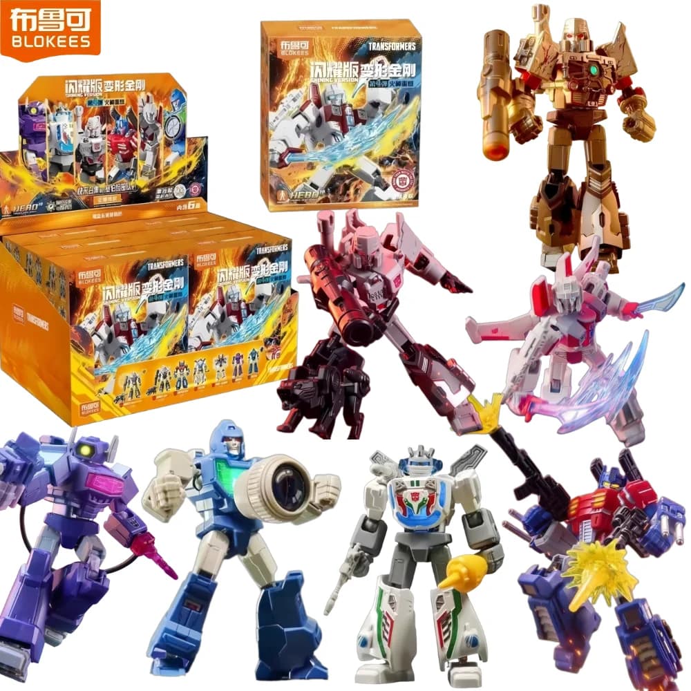 BLOKEES Transformers Edizione Glitter Blind Box Blocchi da Costruzione Action Figure Robot Giocattolo da Collezione con Licenza Regalo per i Fan