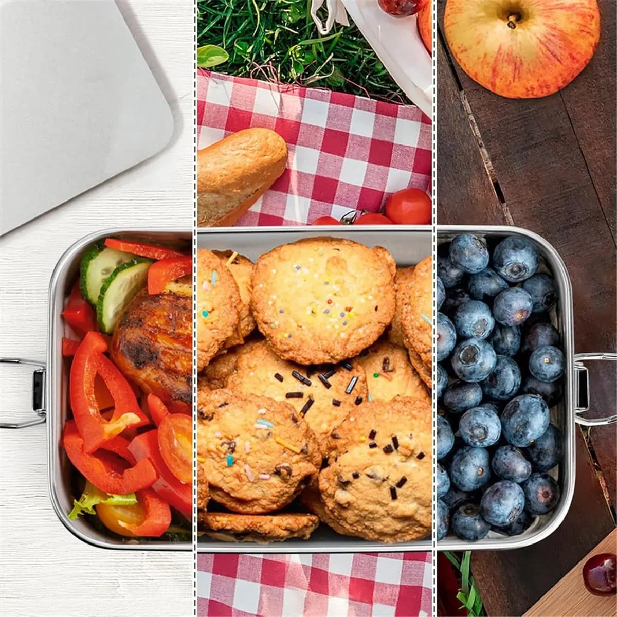 KSOL Bento Box da 28 once, contenitore per il pranzo in acciaio inossidabile per adolescenti, contenitore per il pranzo in metallo con 2 scomparti flessibili, contenitore per il pranzo da 850 ml