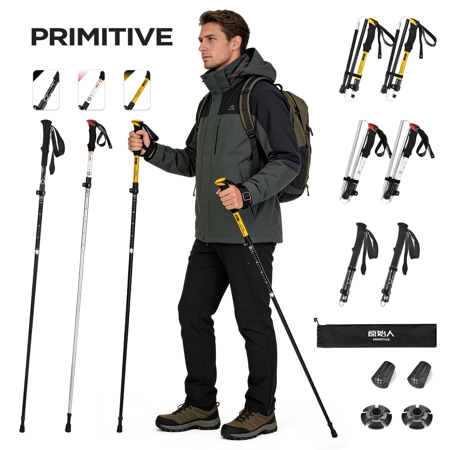 Lightweight and Foldable Trekking Sticks in Aeronautic Aluminum, Adjustable Hiking Sticks for Travel
