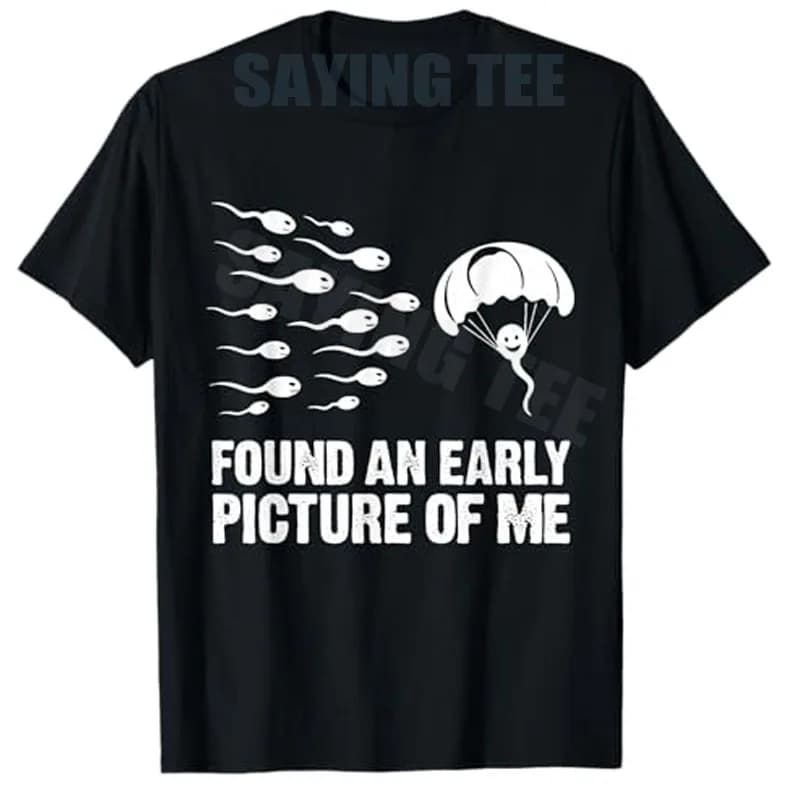 T-shirt divertente con stampa di un'immagine antica di me, cellula spermatica e paracadute, stile Y2K, moda uomo, regalo scherzoso, maglietta con citazione sardonica
