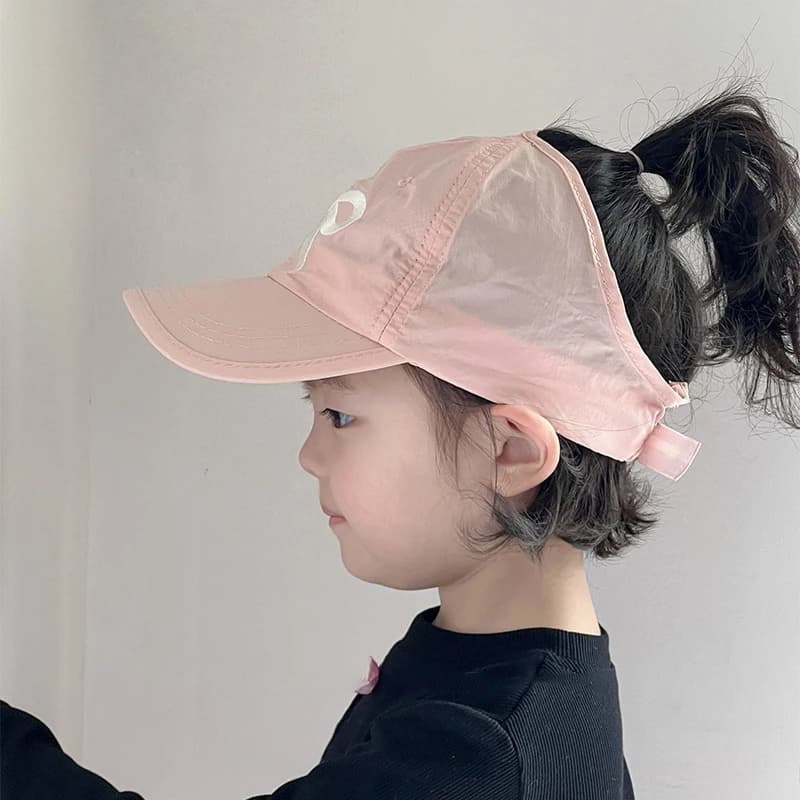 Kids Ponytail Empty Top Duckbill Hats Summer Sun Hat Children Embroidery Bow Baseball Cap 2-8Year Quick Drying Sunscreen Visors