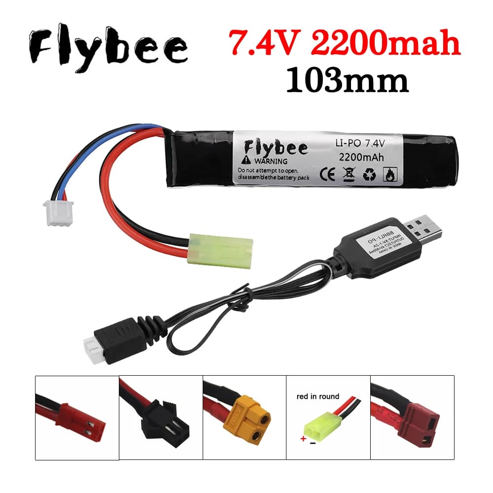 RC pistola ad acqua giocattoli batteria Lipo 7.4V 2200mAh 25C Mini pistole softair batteria modello RC batteria Lipo + caricatore USB 7.4V #103mm