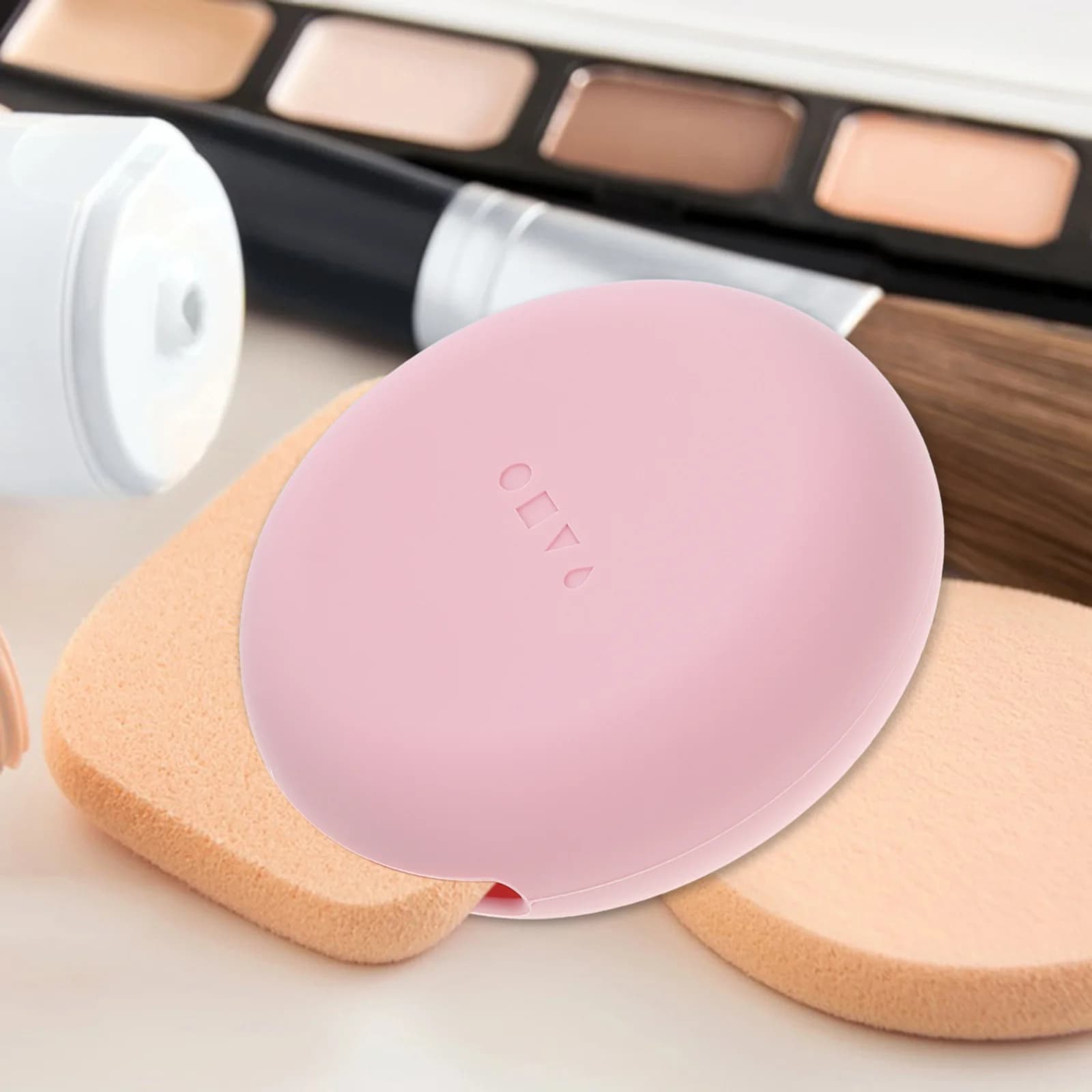 Scatola portatile per soffio di cipria Porta soffio per trucco in silicone per viaggi Piccola custodia per spugna per trucco Organizzatore di stoccaggio Durevole e compatto