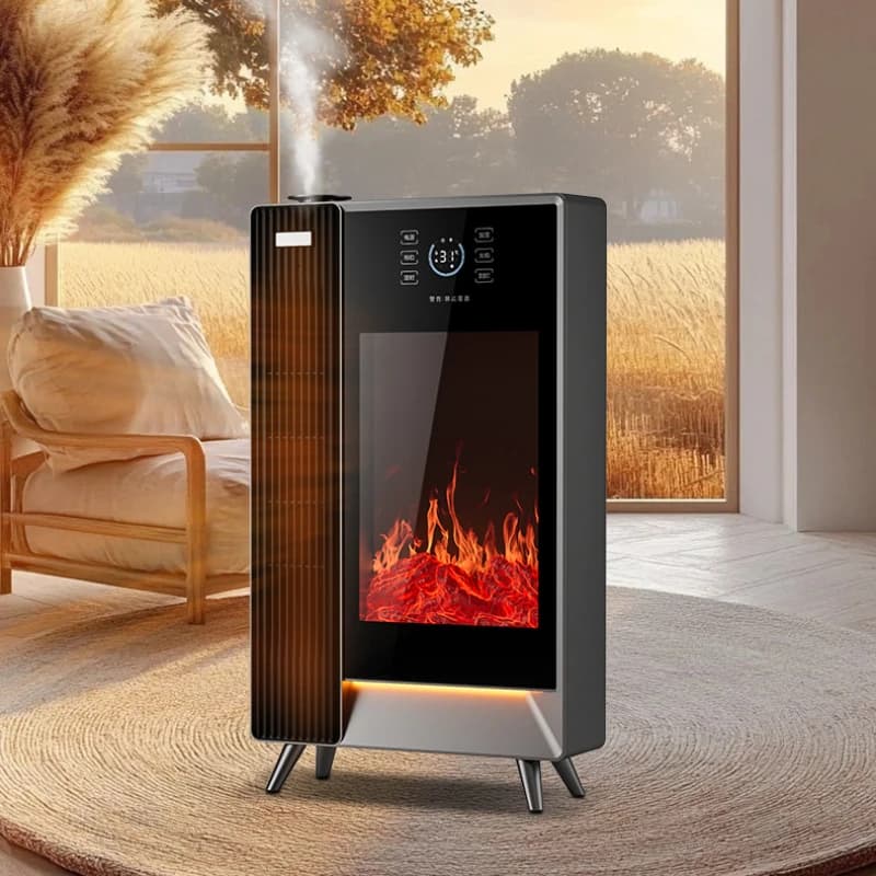 Riscaldatore per camino con telecomando Simulazione Fiamma Umidificatore Riscaldatore vocale Stufa elettrica Riscaldatore elettrico europeo multifunzionale