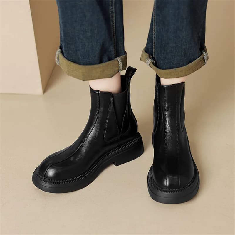 Nuove scarpe da donna autunno inverno per donna stivaletti corti con punta tonda stivali con plateau moda stivali da cavaliere con tacco grosso fatti a mano