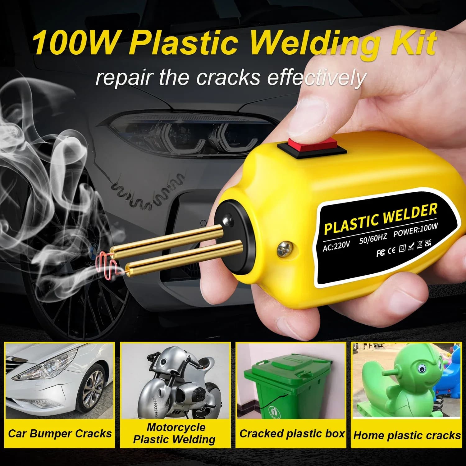 100W Saldatore di plastica Mini Pistola di calore portatile Cucitrice termica Saldatore di plastica Paraurti per auto Kit di strumenti di riparazione per saldatura elettronica