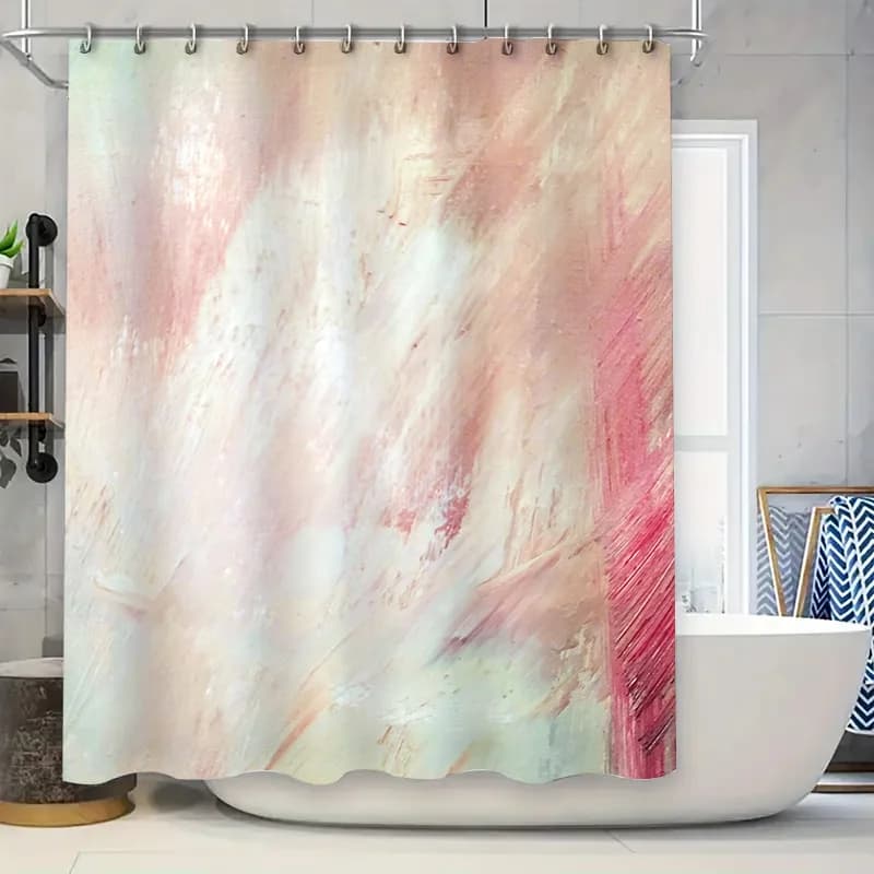 Tenda da doccia moderna per bagno con design dipinto astratto, colori rosa e bianco per la decorazione domestica (180x240 cm)