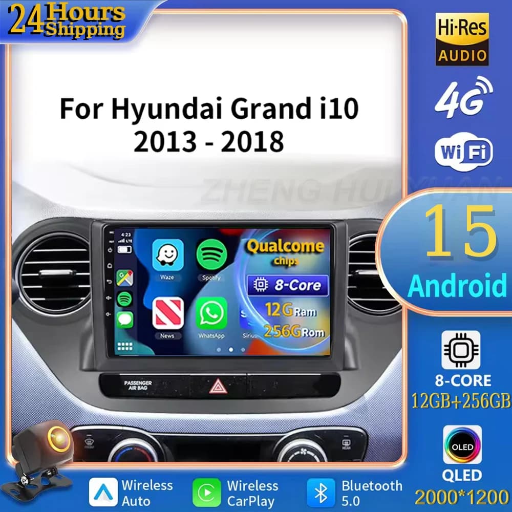 For Hyundai Grand i10 2013-2018 Android 15 Car Radio Multimedia Player Android Auto Carplay Head Unit Navigation GPS