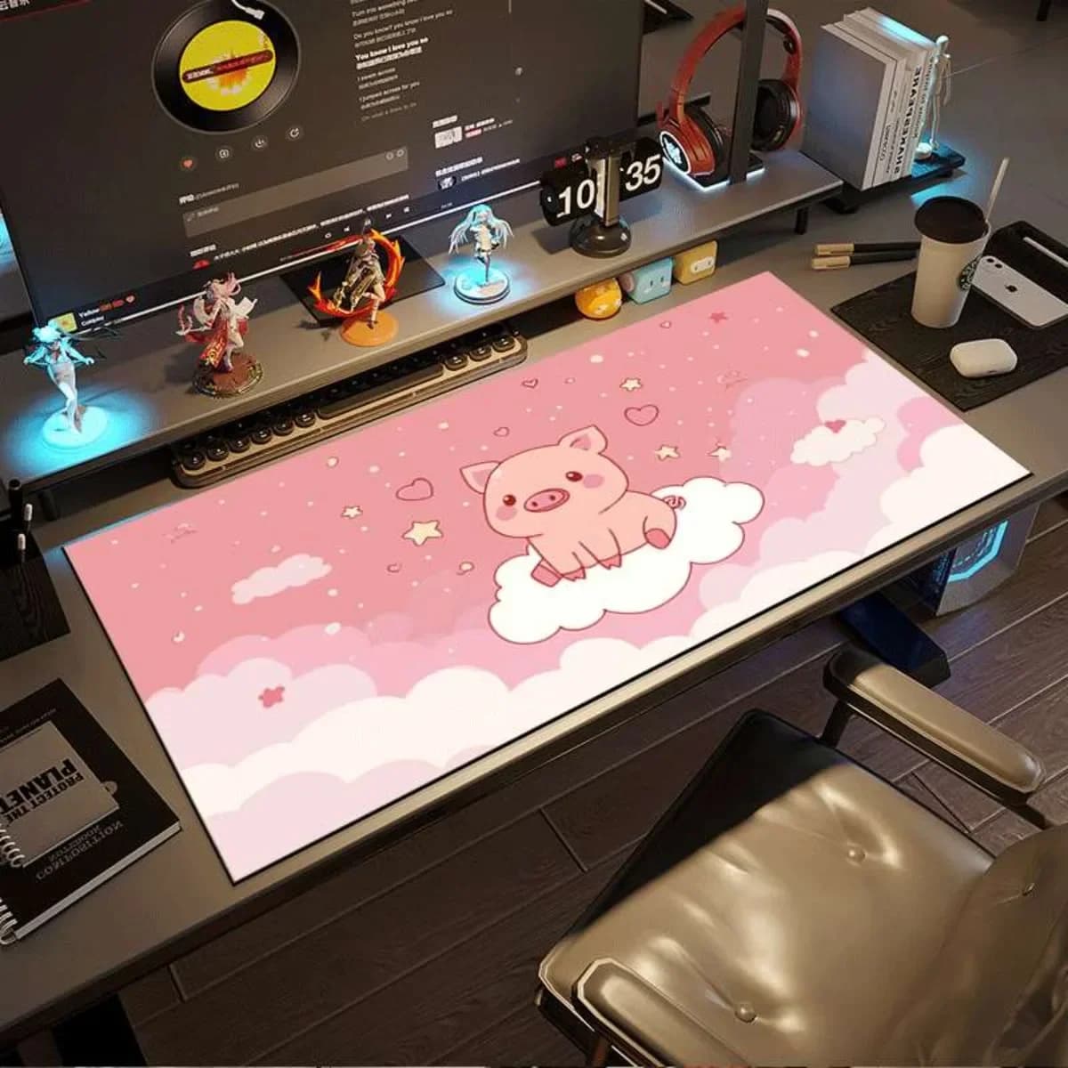 Tappetino per mouse con base in gomma con simpatico maialino sul nuvolo, tappetino da scrivania multifunzionale antiscivolo per ufficio, giochi, affari e decorazione del desktop