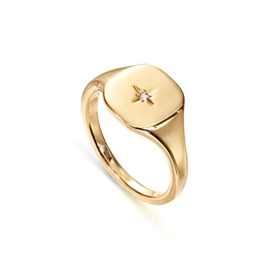 Anello con Sigillo Inciso Placcato Oro 14K con Stella Polare, Anelli Spessi Leggeri e Vistosi da Donna, Gioielli per Ogni Giorno