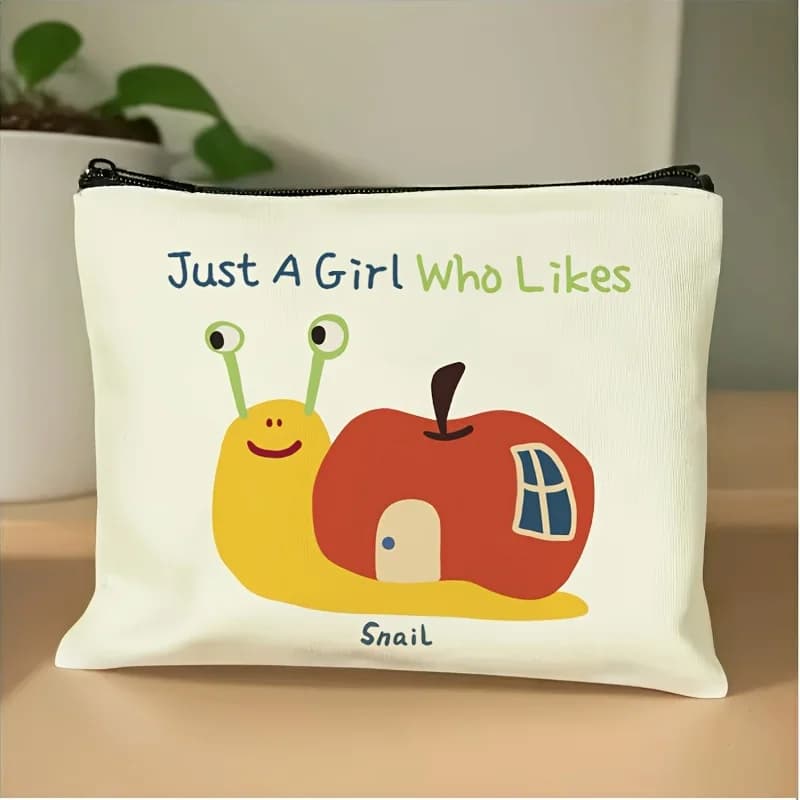 Borsa per il Trucco a Forma di Lumaca con Mela - Pochette Multifunzionale da Donna, Perfetta Organizzatrice da Viaggio con Cerniera, Divertente Regalo di Compleanno