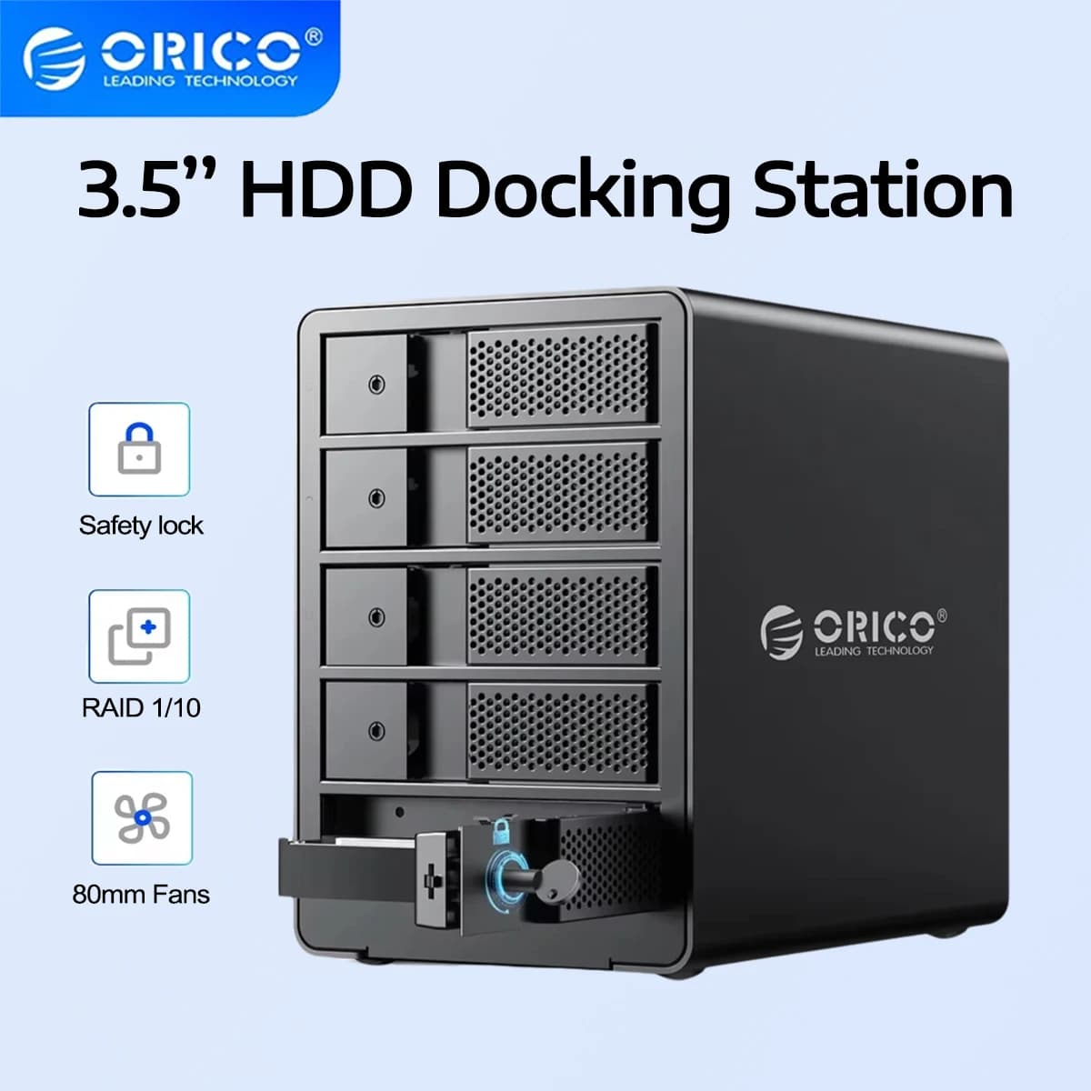 ORICO Docking Station per 5 Dischi Rigidi da 3,5 Pollici, Box Esterno in Alluminio con Enclosure HDD RAID, Alimentazione Interna 150W
