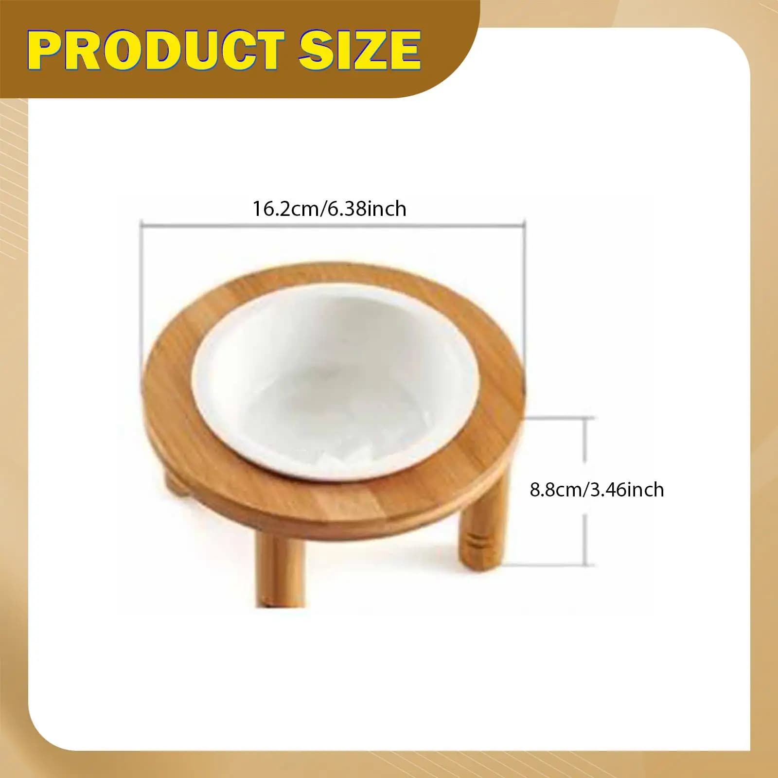 Bamboo Ceramic Elevated Cat Bowl Non Slip Pet Feeder Removable Food and Water Dish for Small Dogs Cats Household