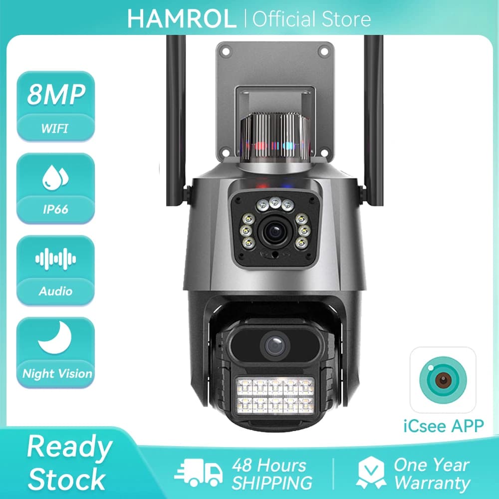4K 8MP WiFi PTZ Camera Dual lens Dual Screen Camera Outdoor IP66 Waterproof AI Human Detect Home Security Surveillance ICSEE