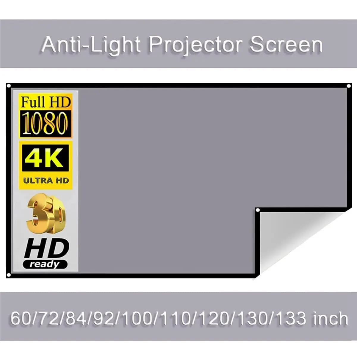 Special Offer-High Brightness Portable Projection Screen Anti-Light Projector Curtain Metal Reflective Fabric with Eyelets 60 In