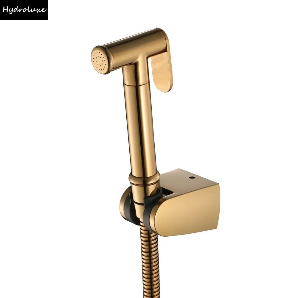 Rubinetto Bidet da Bagno Oro Spazzolato con Doccetta a Spruzzo, Miscelatore Ibrido Monocomando Acqua Fredda in Ottone Montato a Parete per WC con Supporto Shattaf