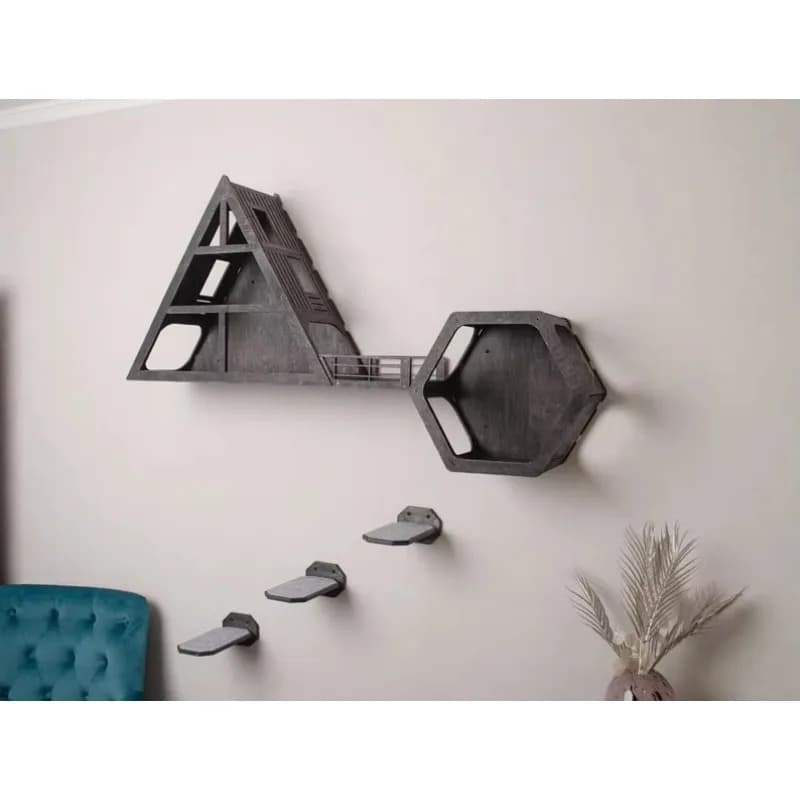 Wall Mounted Cat Tree, Wooden DIY Bridge Climbing Frame, Eco-Friendly Pet Furniture, Interactive Activity House for Cats