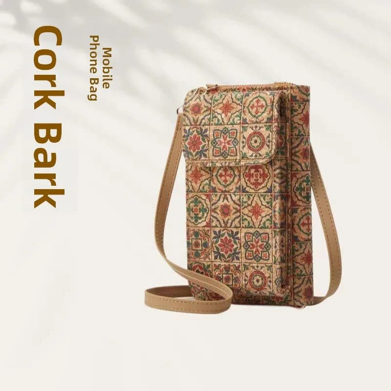 Portable Cork Tree Bark Printed Wallet Card Holder Crossbody Small Bag for Women Unique inside And outside Design