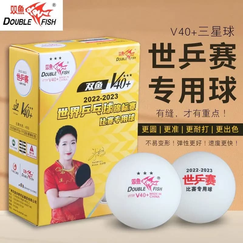 DOUBLE FISH V40+ Palline da Ping Pong 3 Stelle Approvate ITTF, Palline Commemorative per Competizioni e Allenamento con Cucitura