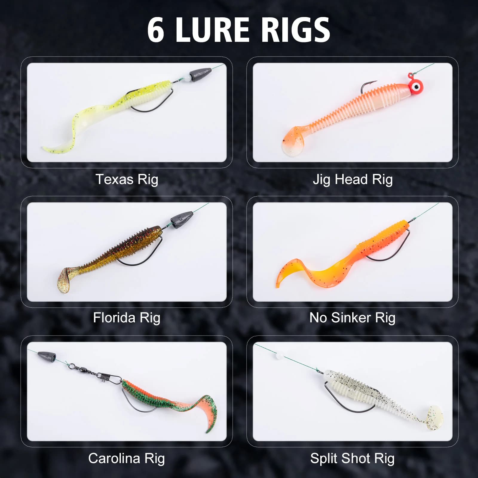 Kit di esche da pesca GOTURE Weedless, esche morbide in plastica + esche rigide + scatola per attrezzatura, set di 6 esche per bass, trota, acqua salata e dolce.