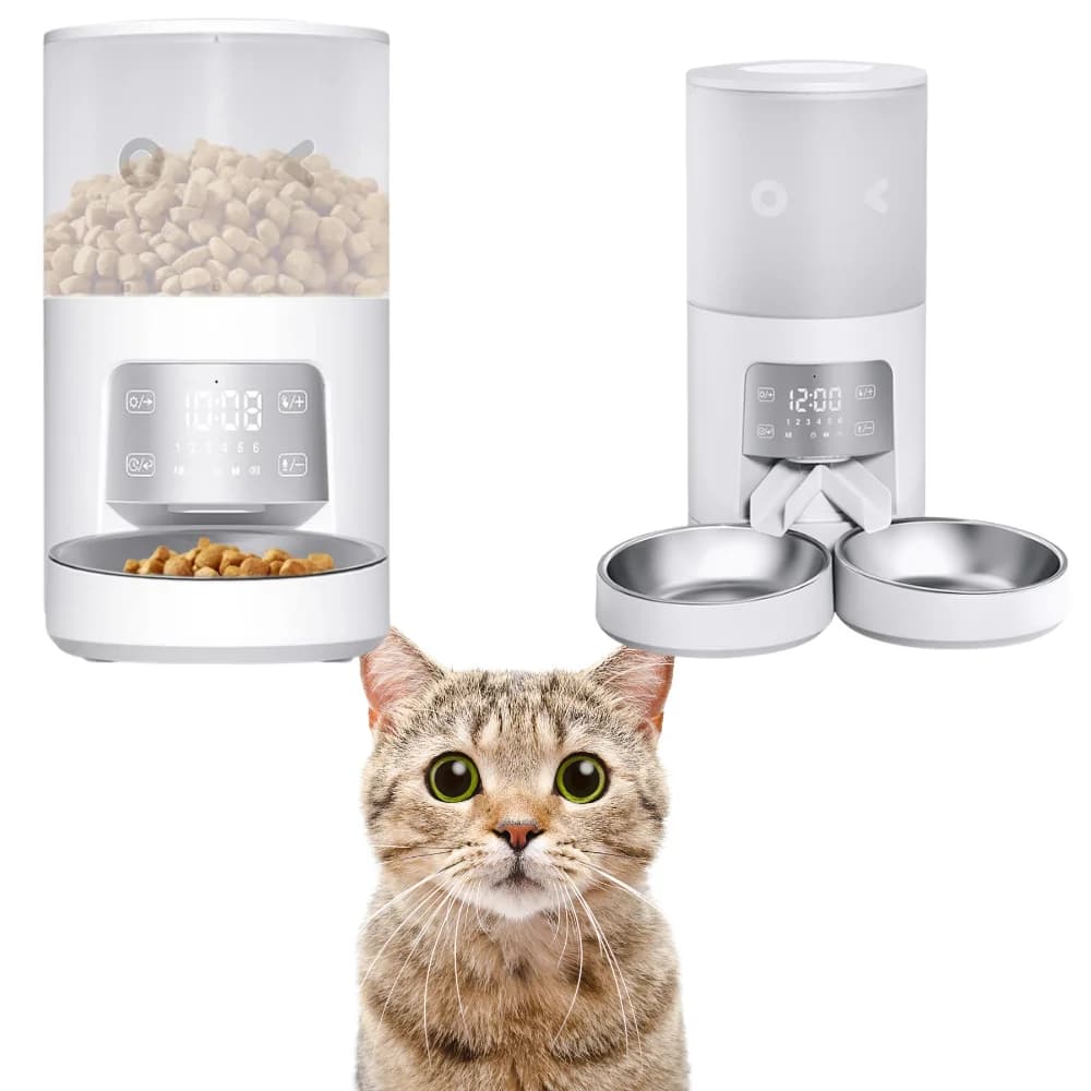 Nuovo alimentatore intelligente per alimenti per animali domestici da 6 litri, controllo tramite app Wi-Fi, dispenser automatico per alimenti per gatti con due ciotole