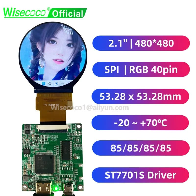 Wisecoco 2.1 pollici 480x480 schermo LCD rotondo display circolare scheda di controllo interfaccia SPI RGB per progetto occhi robot Smart Home