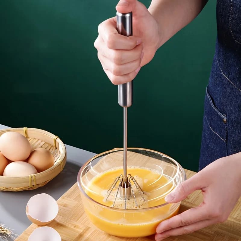 Frullino per le uova semiautomatico in acciaio inossidabile, miscelatore rotante per uova in crema, frullino per le uova manuale domestico, strumento di cottura Senza batteria