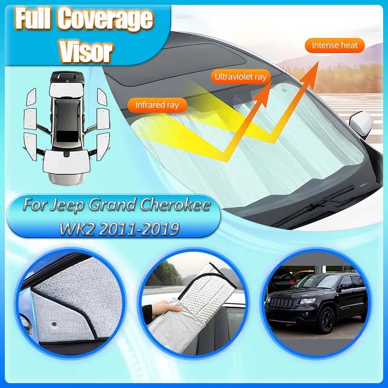 Parasole per Auto Jeep Grand Cherokee WK2 Accessori 2011-2019, Tendine Parasole per Finestrini Laterali e Parabrezza, Accessori Auto