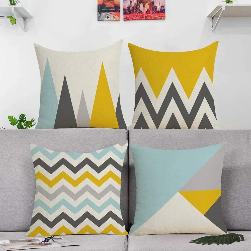 Fodera per cuscino triangolare giallo ciano per auto, soggiorno, divano, camera da letto, decorazioni per la casa, fodera per cuscino quadrata