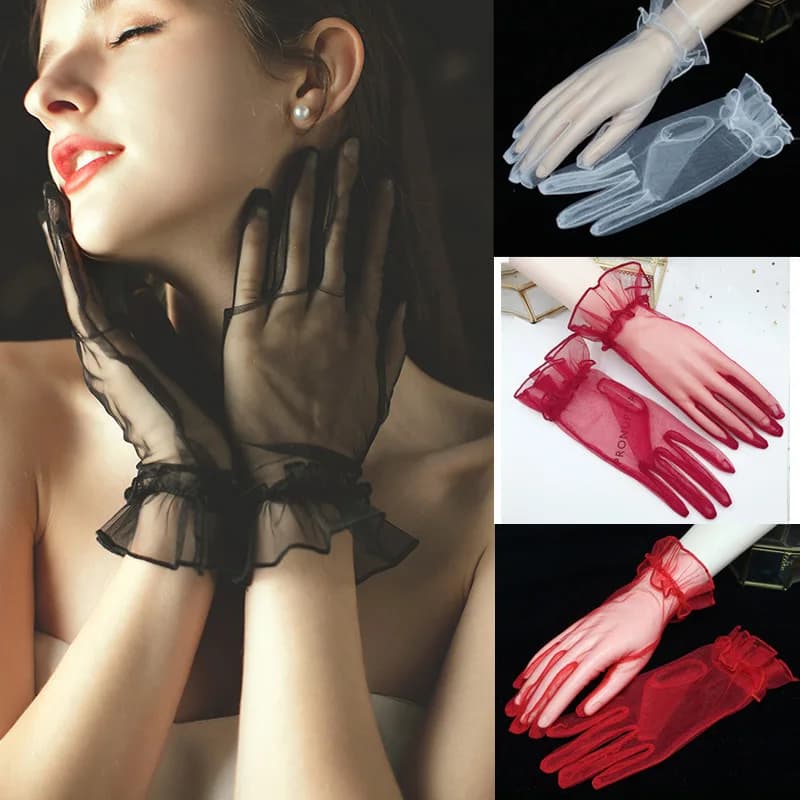 Women's sexy mesh black gloves short sun protection breathable wedding wedding bridal dress accessories gloves