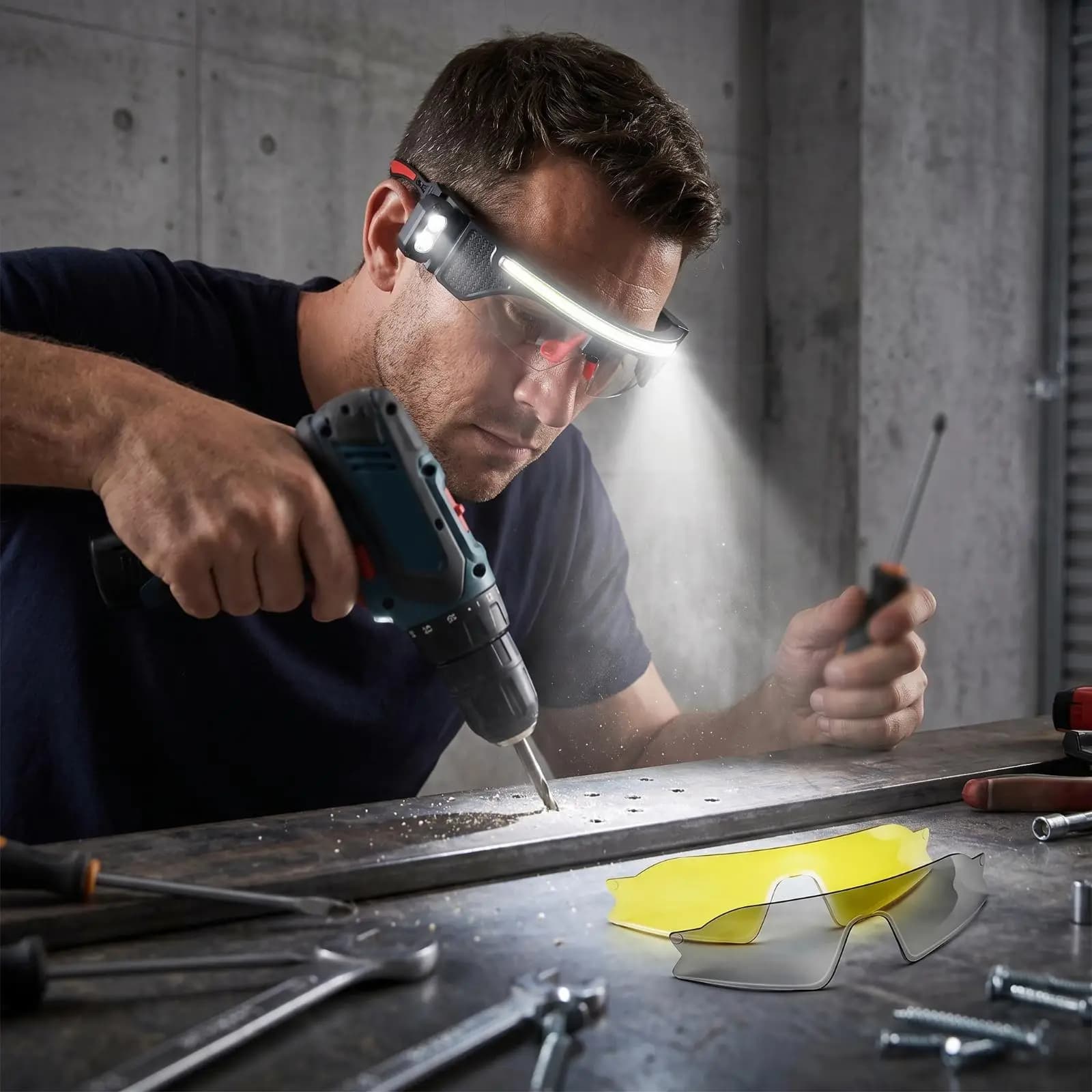 Eyeglass Repair Light Head Lamp Professional LED Work Light with Motion Sensor and Bright Beam for Garage