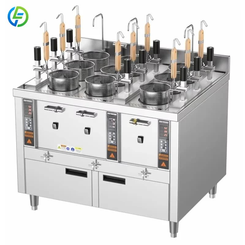 Customized Commercial Automatic Intelligent Pasta Cooking Machine Stainless Steel Noodle Boiler 9 Baskets Temperature Control
