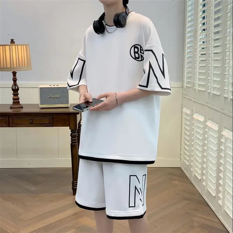 Complete Men's Summer Trendy Casual with Shorts and Sleeves Court, Large fit, Plus Size, Young Style, Two Pieces