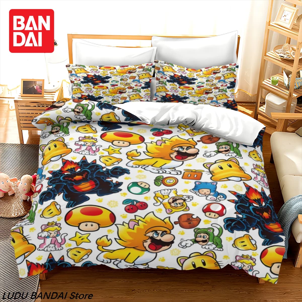 Set di Biancheria da Letto Super Mario 3D, Copripiumino Anime Super Mario, Copriletto per Letto Singolo, Matrimoniale, Queen, King, per Adulti e Bambini