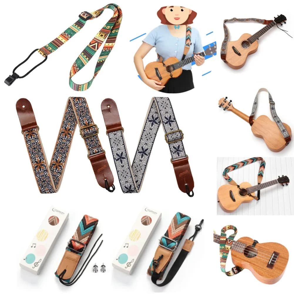 Cinghia per Ukulele Multicolore con Ricamo Boho, Stile Etnico per Chitarra Classica, Mandolino, Banjo