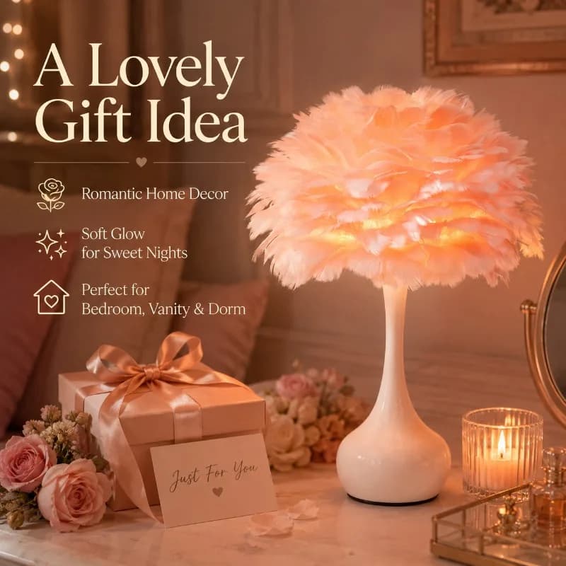 Feather Desk Lamp Bedroom Bedside Lamp Girl's Internet Red Light Bedside Table Decoration Warm and Romantic Decorative Lamp